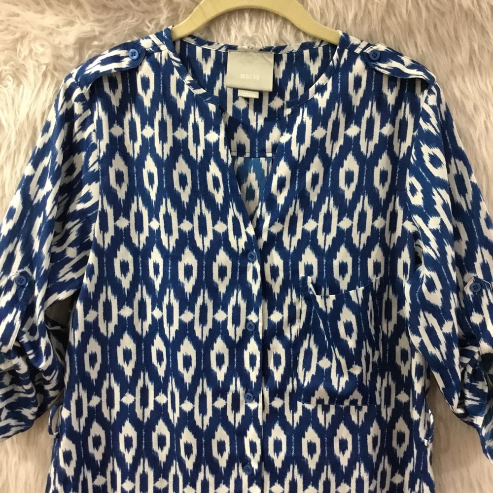 Anthropologie Maeve women’s shift blue geometric lightweight summer shir… - Picture 2 of 5